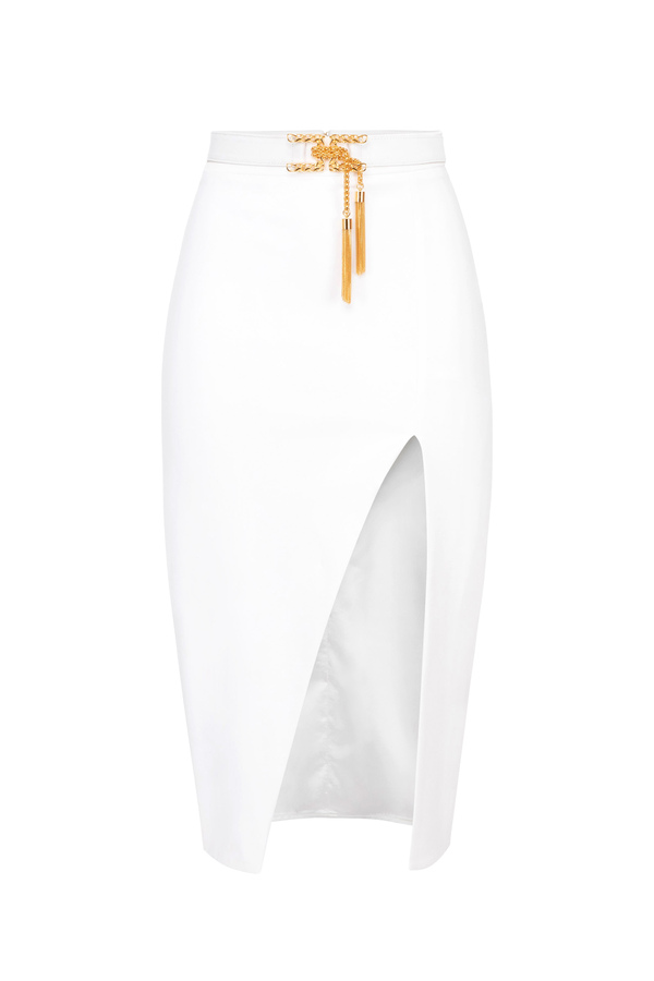 Calf-length skirt with side slit - Elisabetta Franchi® Outlet