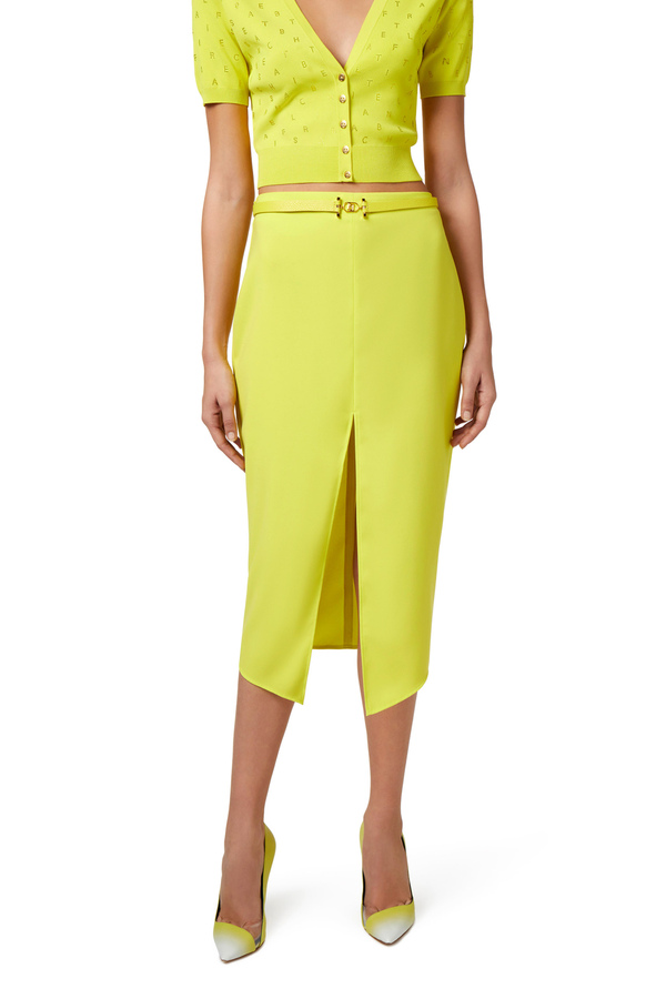 Midi skirt in flowing crêpe fabric with central slit - Elisabetta Franchi® Outlet
