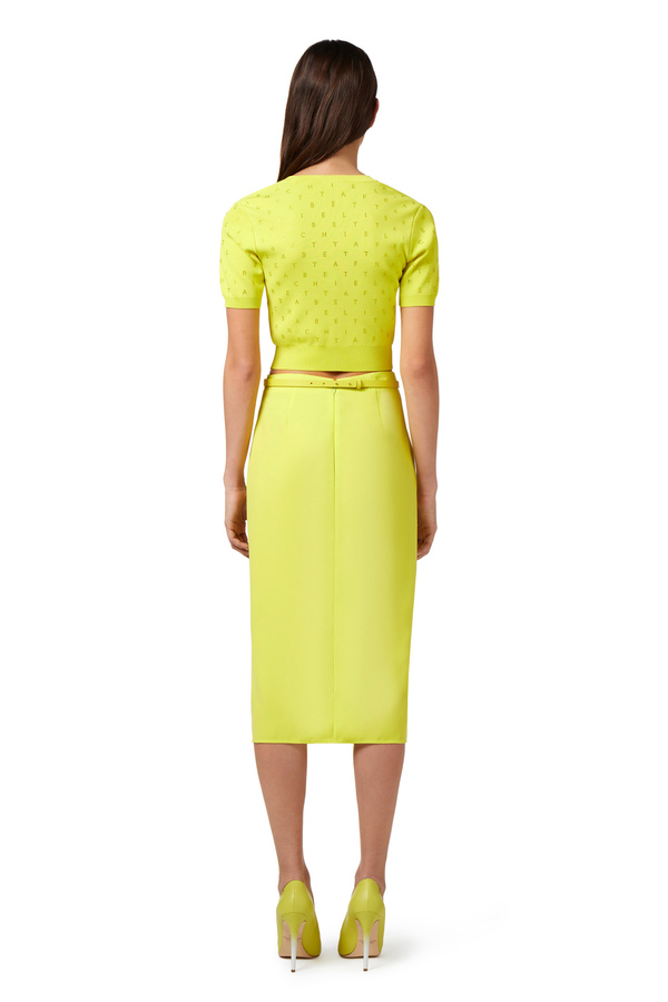 Midi skirt in flowing crêpe fabric with central slit - Elisabetta Franchi® Outlet