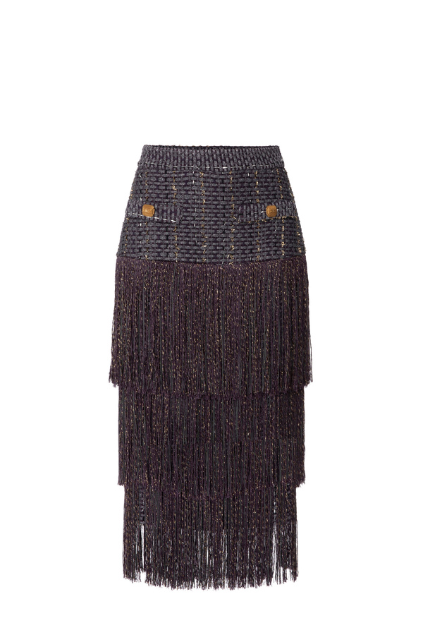 Midi-Rock aus Tweed mit Fransen - Elisabetta Franchi® Outlet