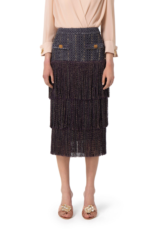 Midi-Rock aus Tweed mit Fransen - Elisabetta Franchi® Outlet