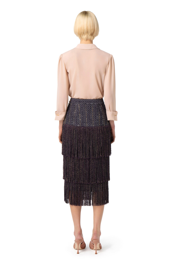 Midi-Rock aus Tweed mit Fransen - Elisabetta Franchi® Outlet