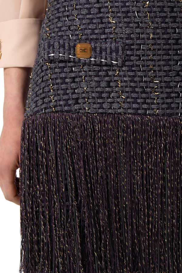 Midi-Rock aus Tweed mit Fransen - Elisabetta Franchi® Outlet