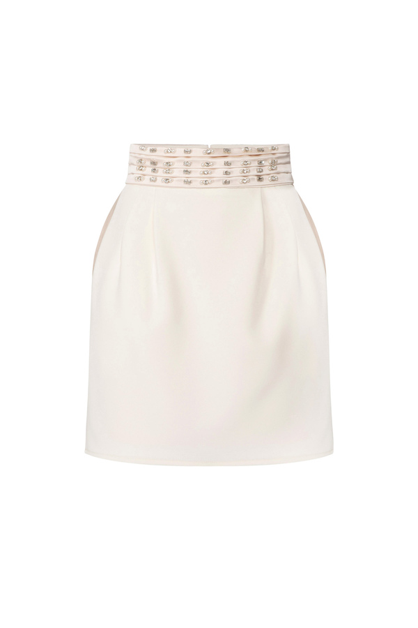 Crêpe miniskirt with embroidered waistband - Elisabetta Franchi® Outlet