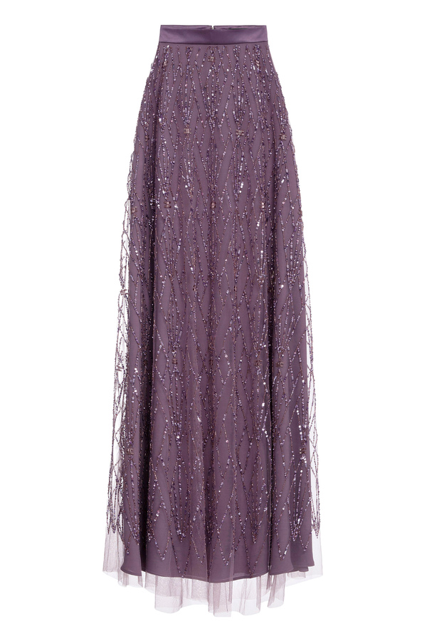 Long skirt in tulle fabric with sequins - Elisabetta Franchi® Outlet