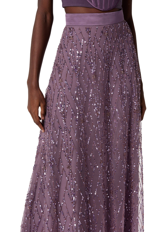 Jupe longue en tulle avec sequins - Elisabetta Franchi® Outlet