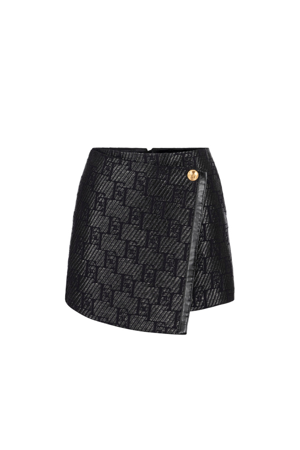 Minigonna in rafia jacquard con logo lurex - Elisabetta Franchi® Outlet