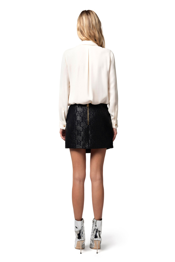 Minigonna in rafia jacquard con logo lurex - Elisabetta Franchi® Outlet