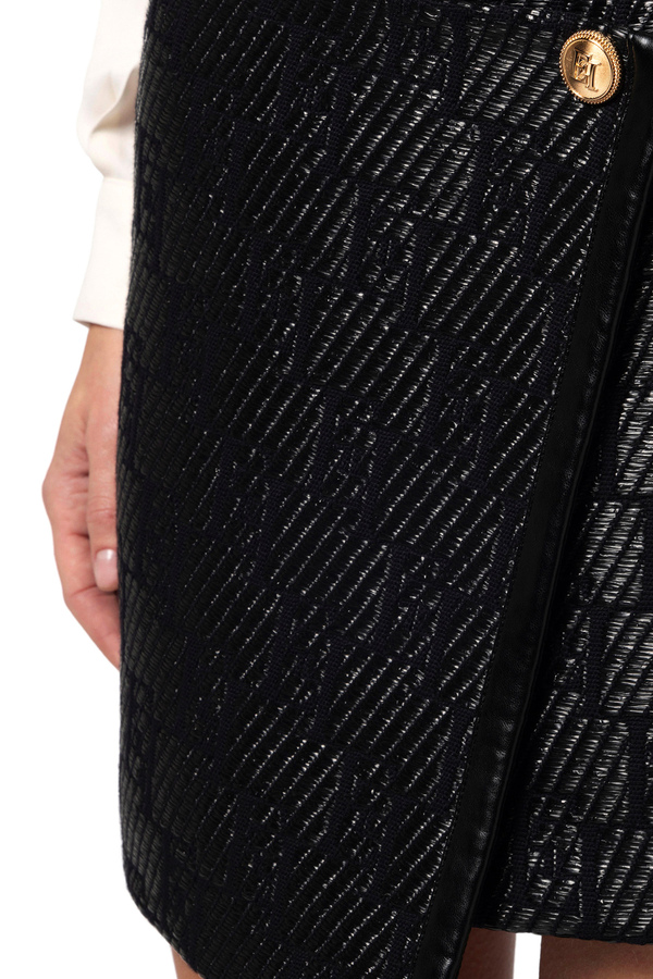 Minigonna in rafia jacquard con logo lurex - Elisabetta Franchi® Outlet