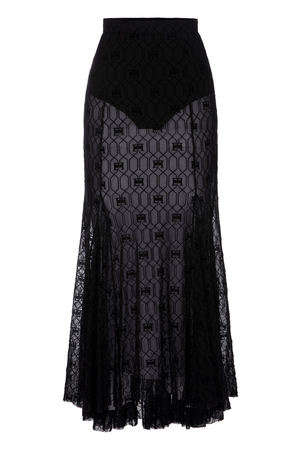 Flock printed tulle long skirt - Elisabetta Franchi® Outlet