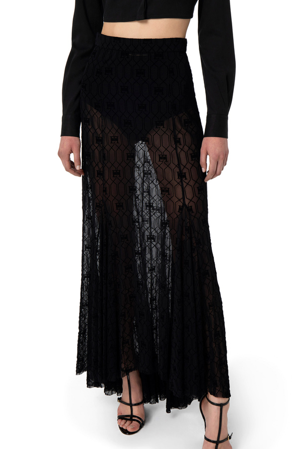 Flock printed tulle long skirt - Elisabetta Franchi® Outlet