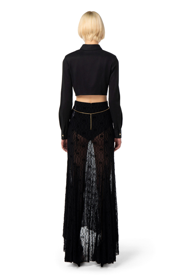 Flock printed tulle long skirt - Elisabetta Franchi® Outlet