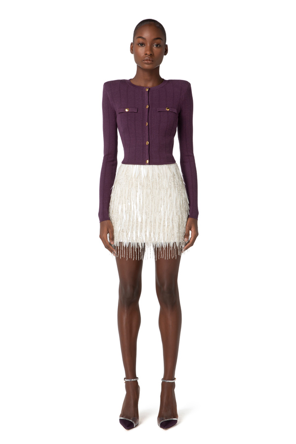 Crêpe miniskirt with sequins fringes - Elisabetta Franchi® Outlet