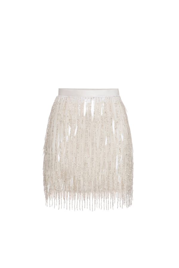 Crêpe miniskirt with sequins fringes - Elisabetta Franchi® Outlet