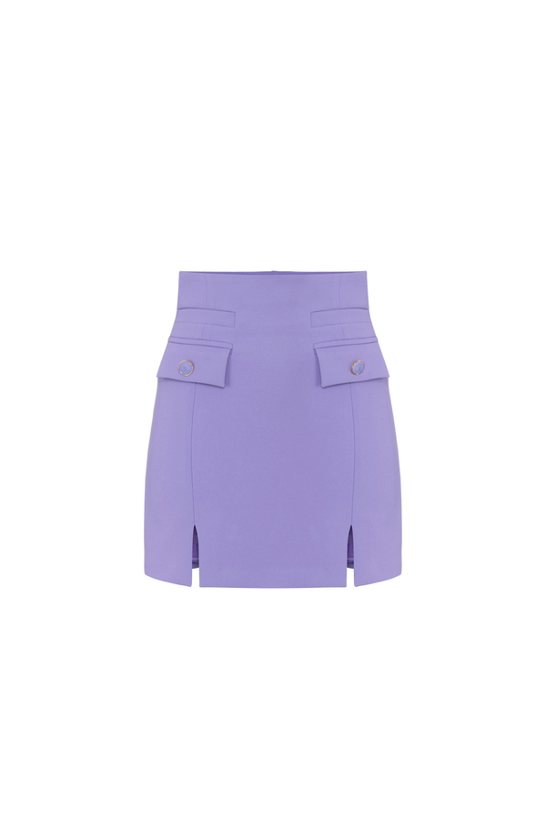 Crêpe miniskirt with high waist and flaps - Elisabetta Franchi® Outlet