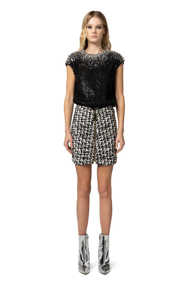 Minigonna in raso stampato drappeggiata - Elisabetta Franchi® Outlet