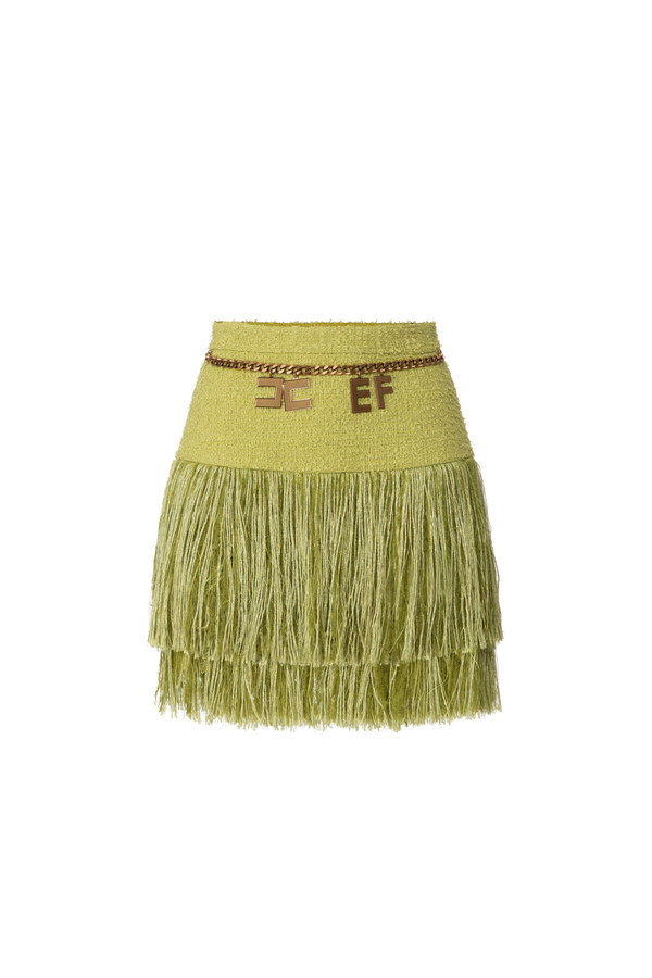 Tweed miniskirt with fringes - Elisabetta Franchi® Outlet