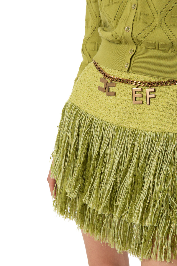 Tweed miniskirt with fringes - Elisabetta Franchi® Outlet