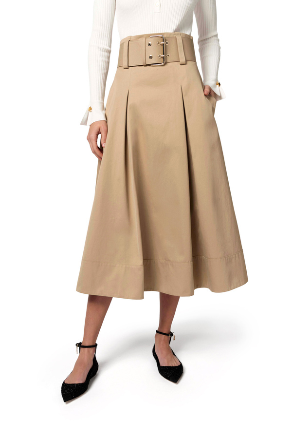 Midi-Rock aus Stretch-Baumwolle mit Gürtel - Elisabetta Franchi® Outlet