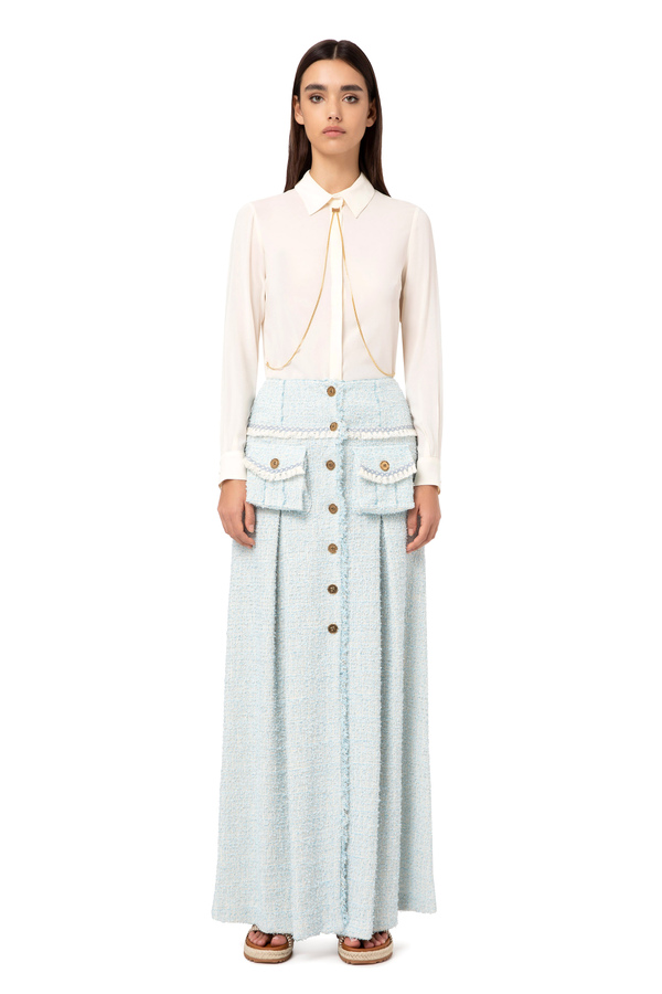Frayed tweed long skirt - Elisabetta Franchi® Outlet