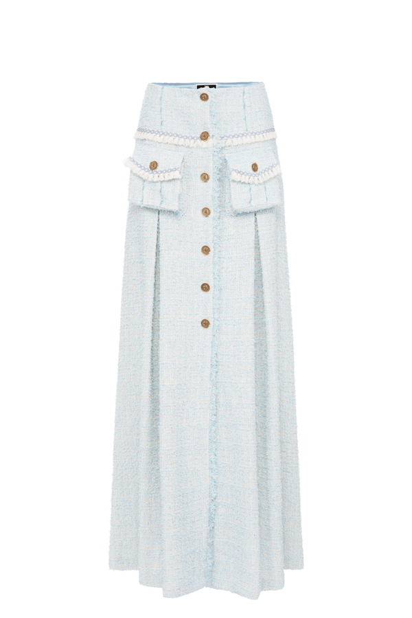 Falda larga de tweed con desflecado - Elisabetta Franchi® Outlet