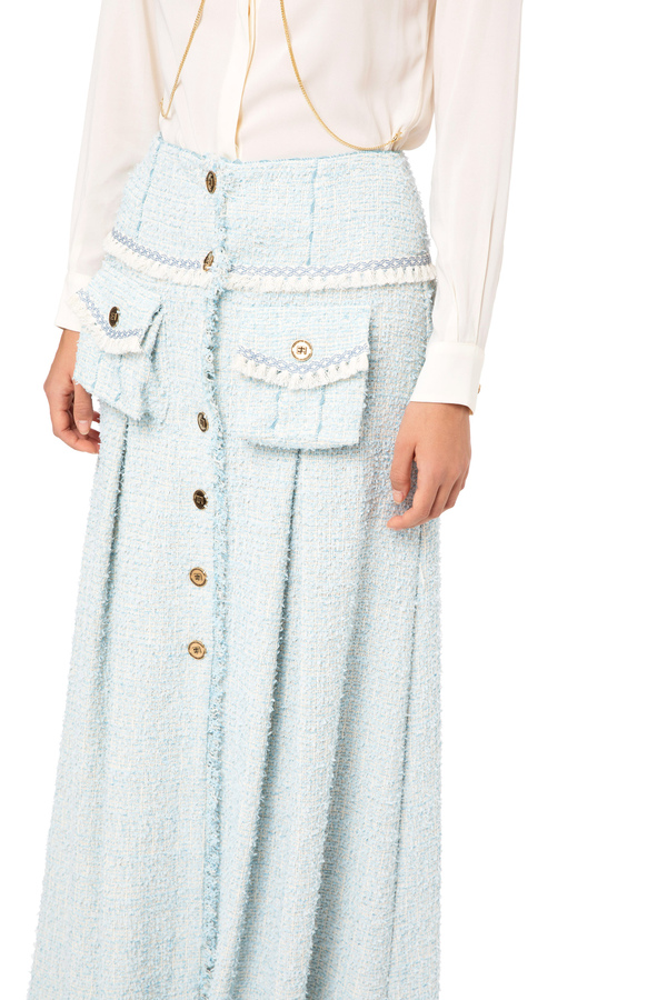 Falda larga de tweed con desflecado - Elisabetta Franchi® Outlet
