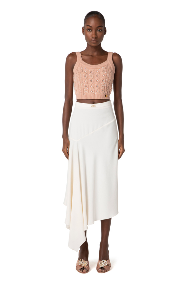 Asymmetric midi skirt in crêpe fabric - Elisabetta Franchi® Outlet
