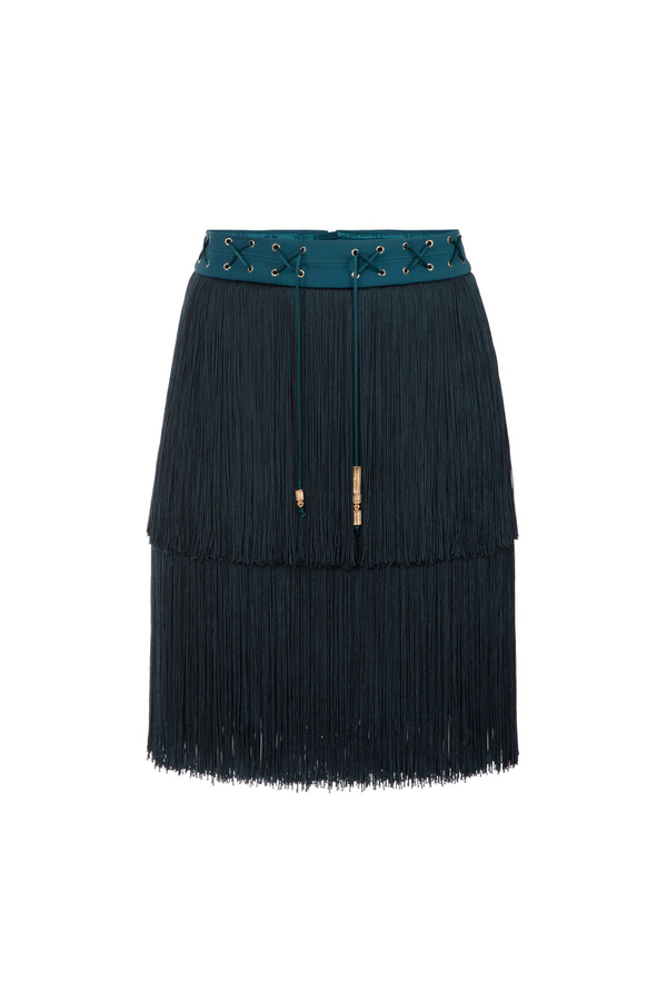 Double crêpe miniskirt with fringes - Elisabetta Franchi® Outlet