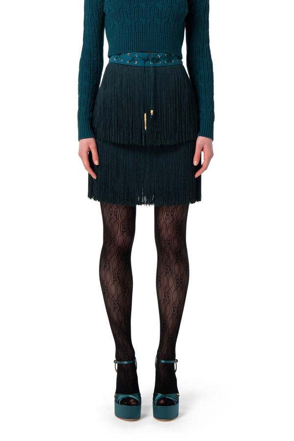 Double crêpe miniskirt with fringes - Elisabetta Franchi® Outlet