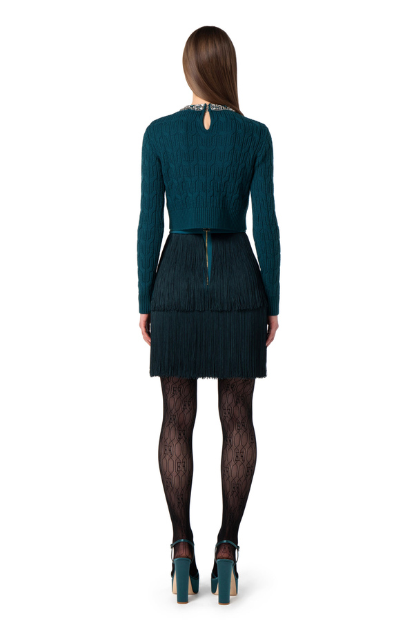 Double crêpe miniskirt with fringes - Elisabetta Franchi® Outlet