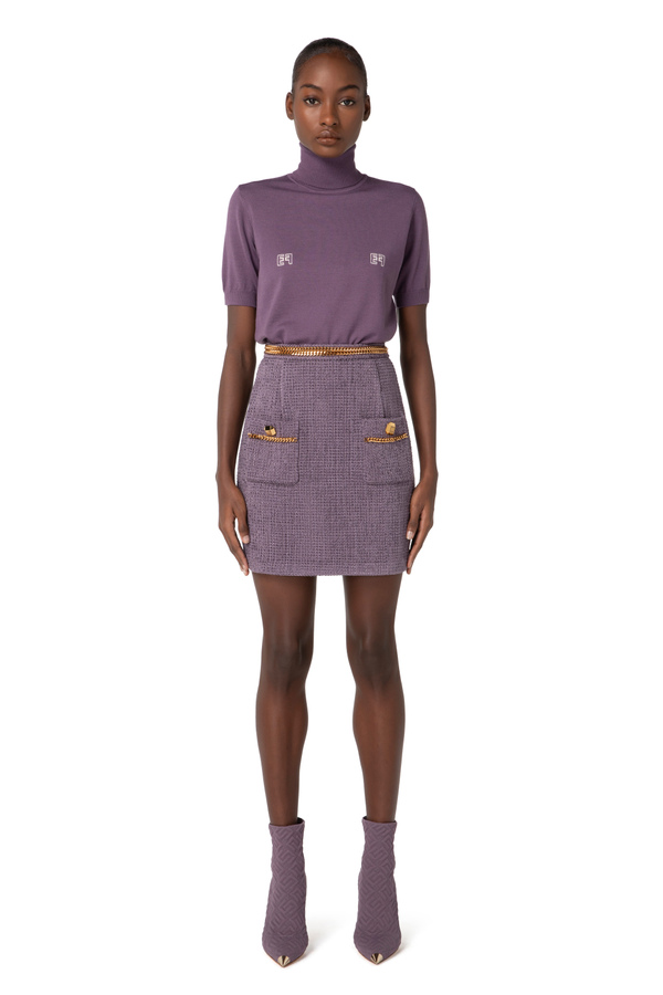 Tweed miniskirt with chain - Elisabetta Franchi® Outlet