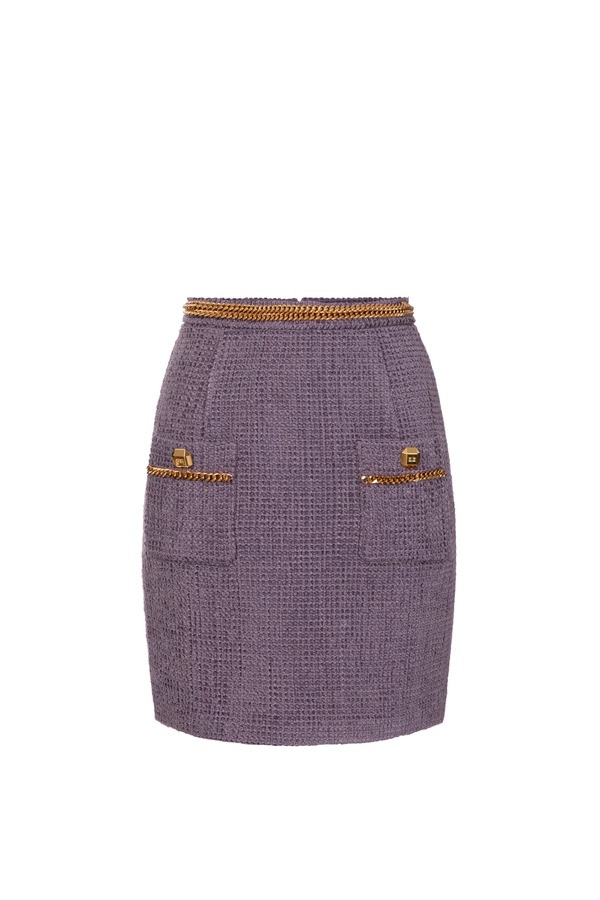 Minifalda de tweed con cadena - Elisabetta Franchi® Outlet