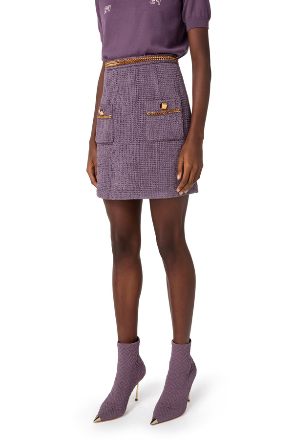 Tweed miniskirt with chain - Elisabetta Franchi® Outlet