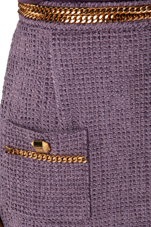 Tweed miniskirt with chain - Elisabetta Franchi® Outlet