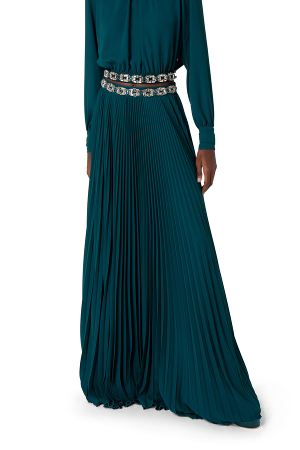 Embroidered long skirt in georgette fabric - Elisabetta Franchi® Outlet