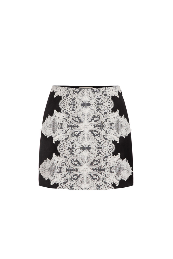 Viscose miniskirt with lace - Elisabetta Franchi® Outlet