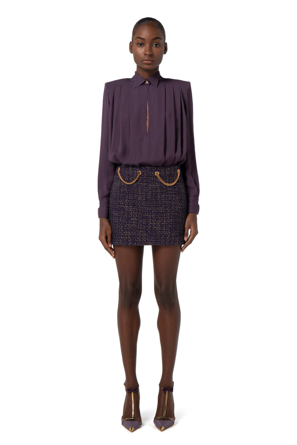 Lurex tweed miniskirt with chain pattern - Elisabetta Franchi® Outlet