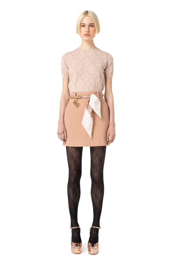Minirock aus doppellagigem Crêpe mit Tuch - Elisabetta Franchi® Outlet