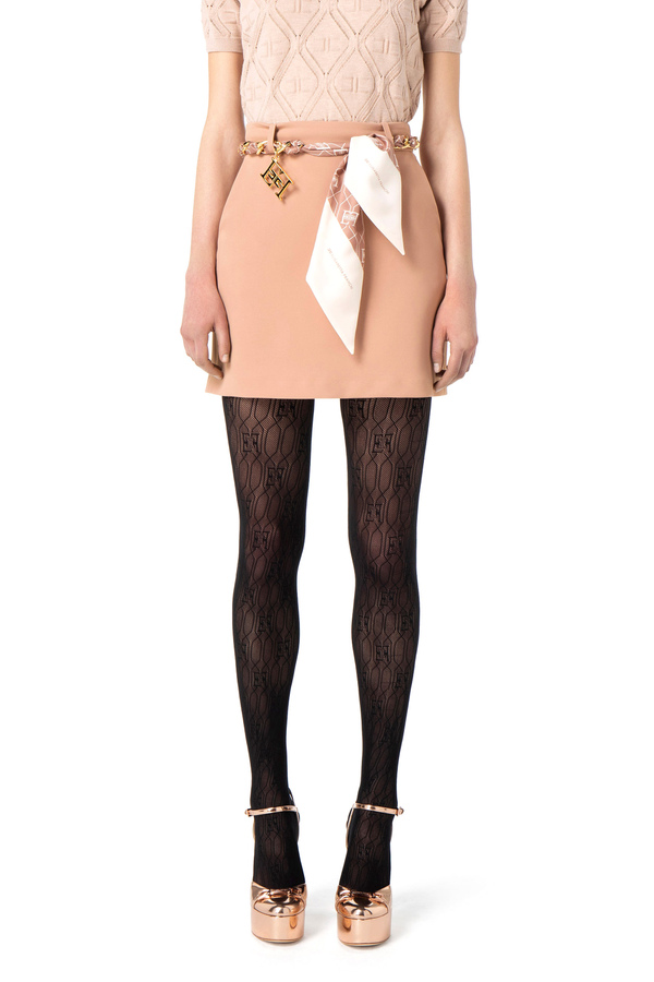 Minirock aus doppellagigem Crêpe mit Tuch - Elisabetta Franchi® Outlet
