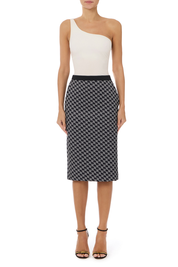 Double crepe midi skirt with logo print - Elisabetta Franchi® Outlet