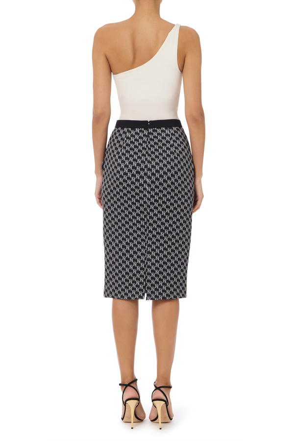 Double crepe midi skirt with logo print - Elisabetta Franchi® Outlet