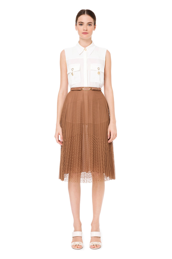 Long pleated skirt in mesh fabric - Elisabetta Franchi® Outlet
