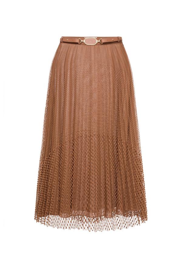 Falda larga plisada de malla - Elisabetta Franchi® Outlet
