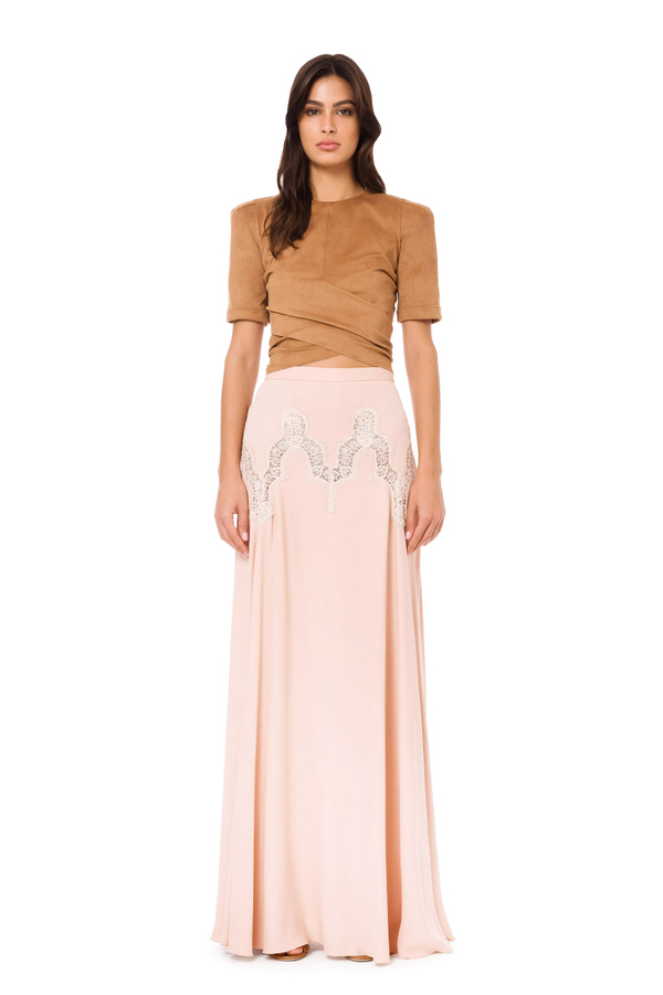 Embroidered long skirt in georgette fabric - Elisabetta Franchi® Outlet