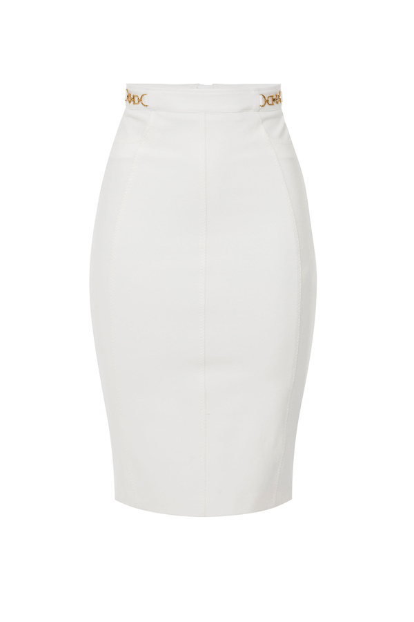 Calf-length skirt with light gold horse bits - Elisabetta Franchi® Outlet