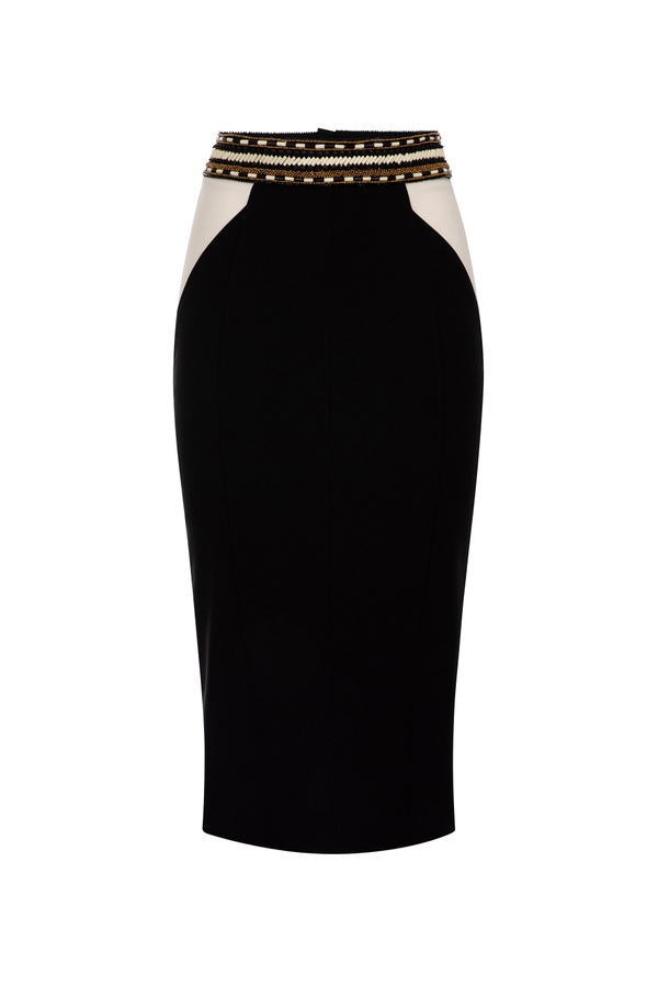 Midi skirt with two-tone embroidery - Elisabetta Franchi® Outlet