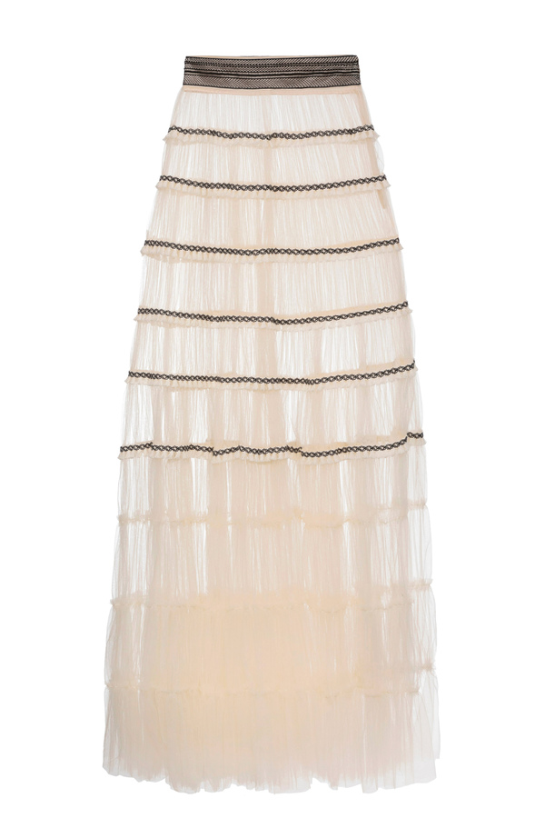 Long flounced skirt with ajour pattern - Elisabetta Franchi® Outlet
