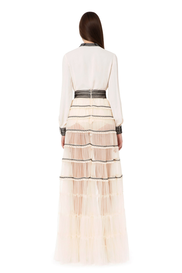 Long flounced skirt with ajour pattern - Elisabetta Franchi® Outlet