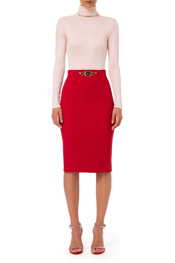 Stretch pencil skirt with gold clasp - Elisabetta Franchi® Outlet