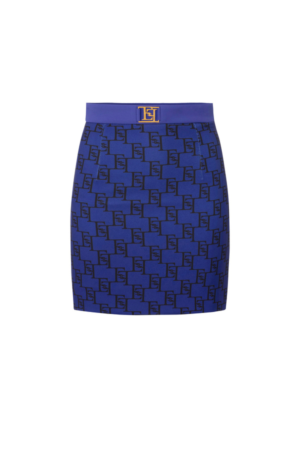 Minigonna in crêpe stretch stampa logo - Elisabetta Franchi® Outlet
